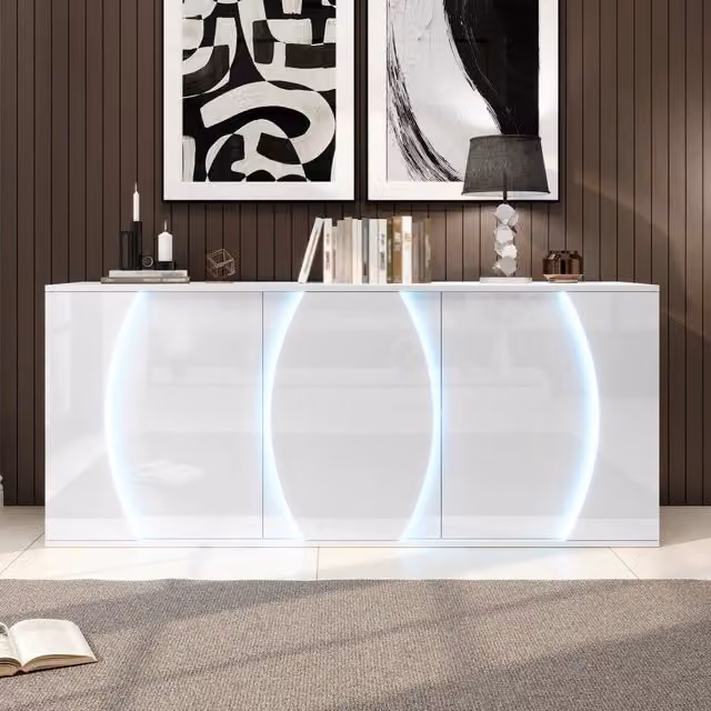 Madia da soggiorno LED con 3 ante e ripiani regolabili, struttura a più livelli, per soggiorno, 150 × 40 × 70 cm