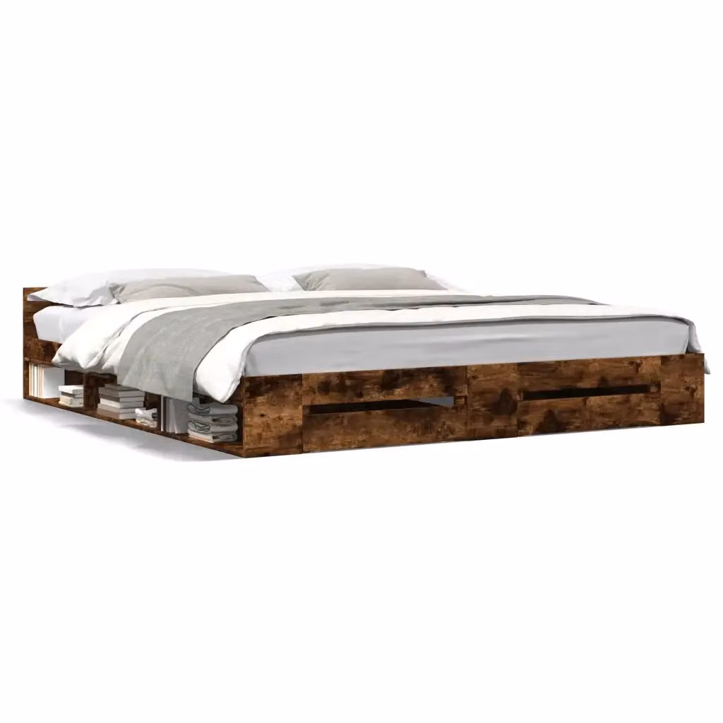 vidaXL Giroletto con Cassetti in Legno Multistrato Rovere Fumo Marrone 200x200 cm – 2