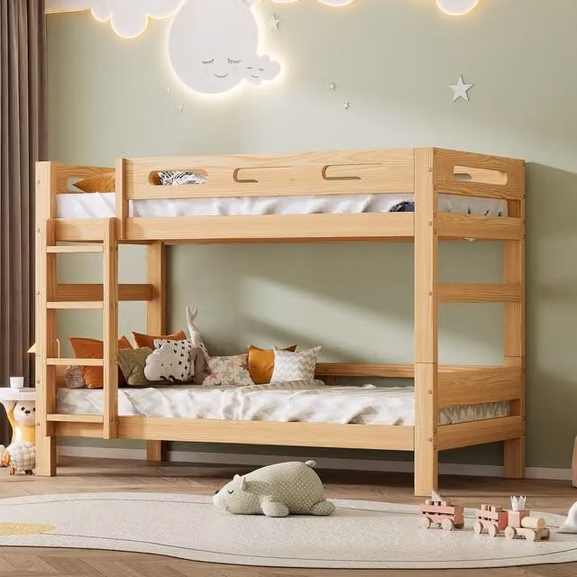 Letto a castello per bambini ¨C Minimal ¨C Legno di pino naturale 90x200 cm