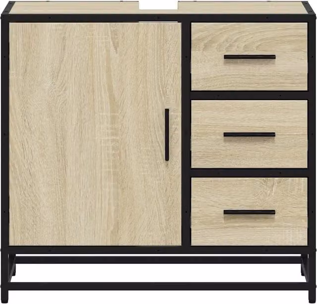 Mobile lavabo da bagno rétro con portaoggetti 65 x 33 x 60 cm in legno multistrato rovere sonoma 02_0049662