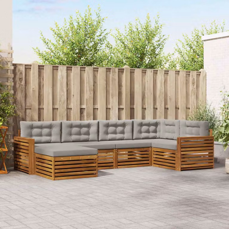 Set di divani da esterno vidaXL 6 pz in legno di acacia con cuscini, colore grigio e marrone