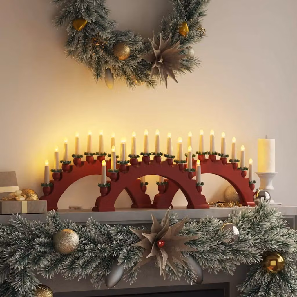 Arco di Candele di Natale vidaXL in Legno con 10 Candele LED Rosse per Decorazione da Tavolo