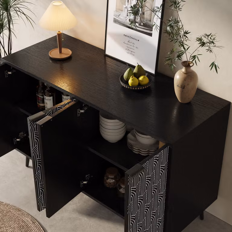 STILVORA 120×35×78 cm Credenza da soggiorno, mobile con spazio contenitivo, credenza da sala da pranzo nera con rivestimento anti