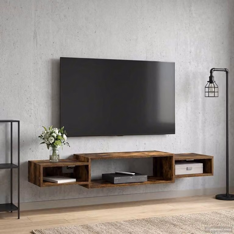 Mobile TV da parete vidaXL in Rovere Fumo, L 140 x P 28 x H 21 cm