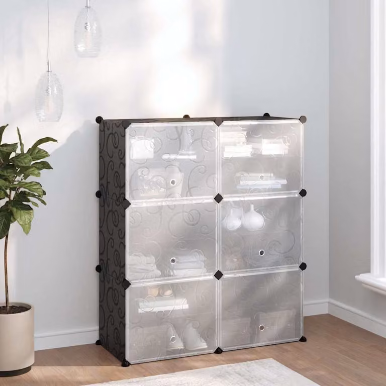 Scarpiera moderna vidaXL nera con ante in vetro e ripiani piatti L: 84,5 cm, P: 31,5 cm, H: 93,5 cm