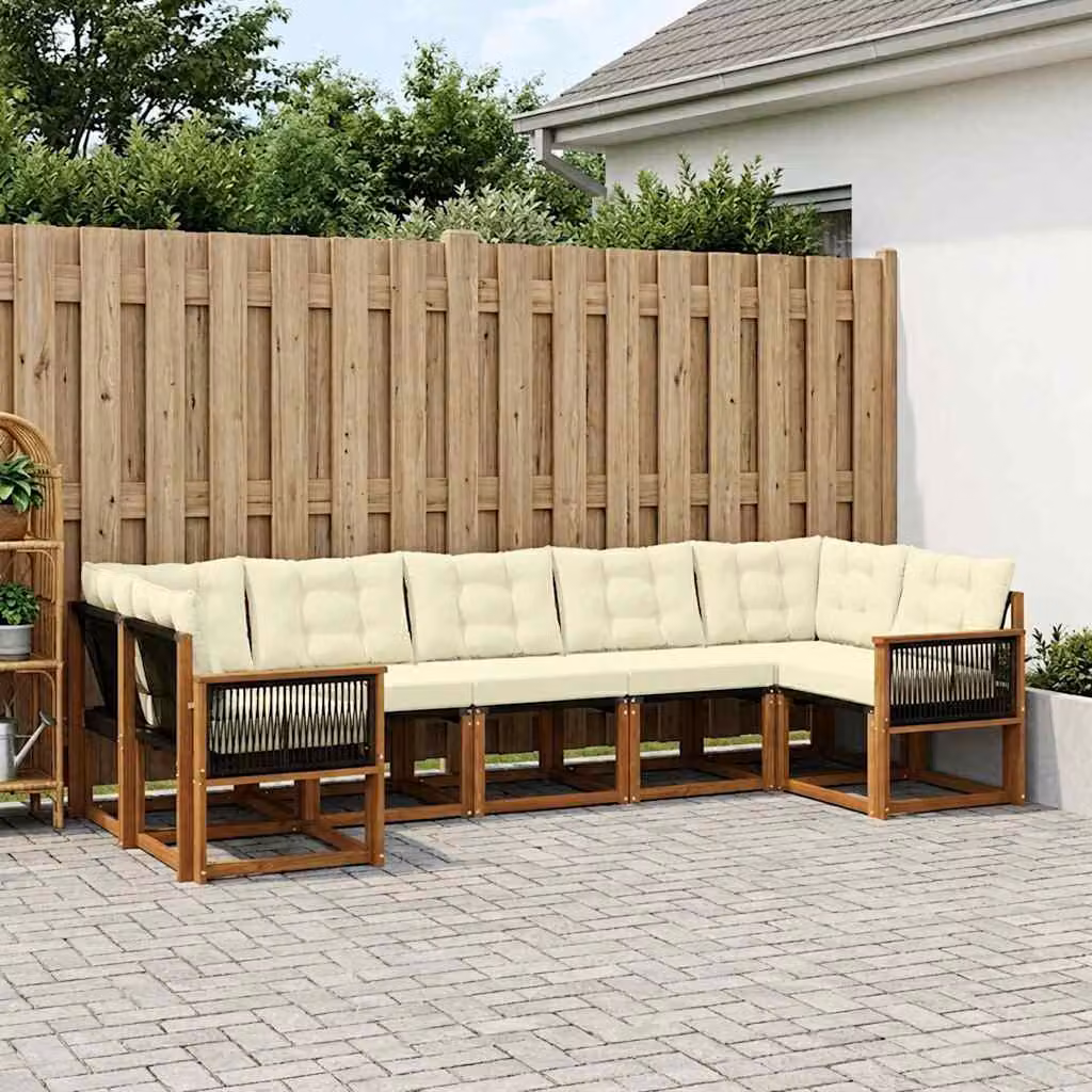 Set di divani da esterno vidaXL 7 pz a forma di L in legno di acacia con cuscini beige e marrone