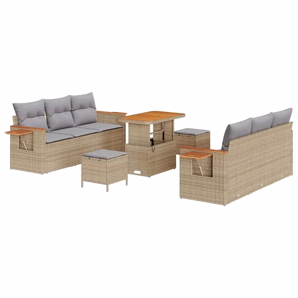 Set Divano da Giardino vidaXL 9 Pezzi a Forma di U con Cuscini Beige e Grigio – 2
