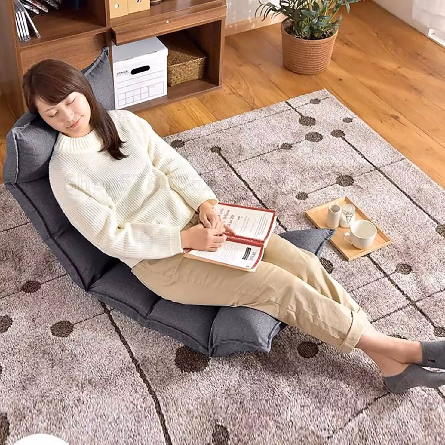 Poltrona da pavimento regolabile - Pouf - Poltrona con braccioli - Sedia tatami - Poltrona reclinabile - Disponibile in molti colori - Imbottitura spessa e morbida