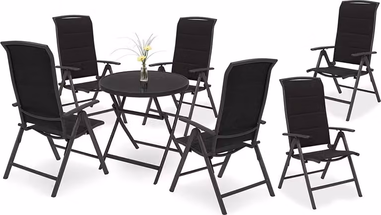 BRUBAKER Gruppo di sedute da giardino Milano - 1 tavolo in vetro pieghevole rotondo 70 cm Ø con 6 sedie a schienale alto - alluminio - resistente agli agenti atmosferici - antracite