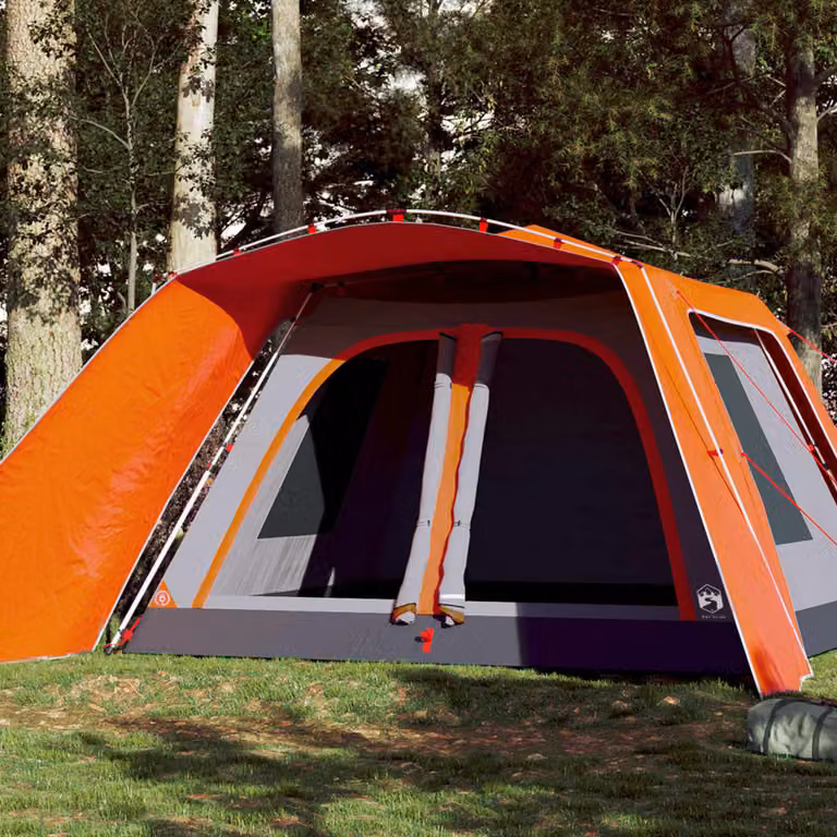 Tenda Famiglia con Portico vidaXL per 9 Persone, Grigio e Arancione, in Poliestere
