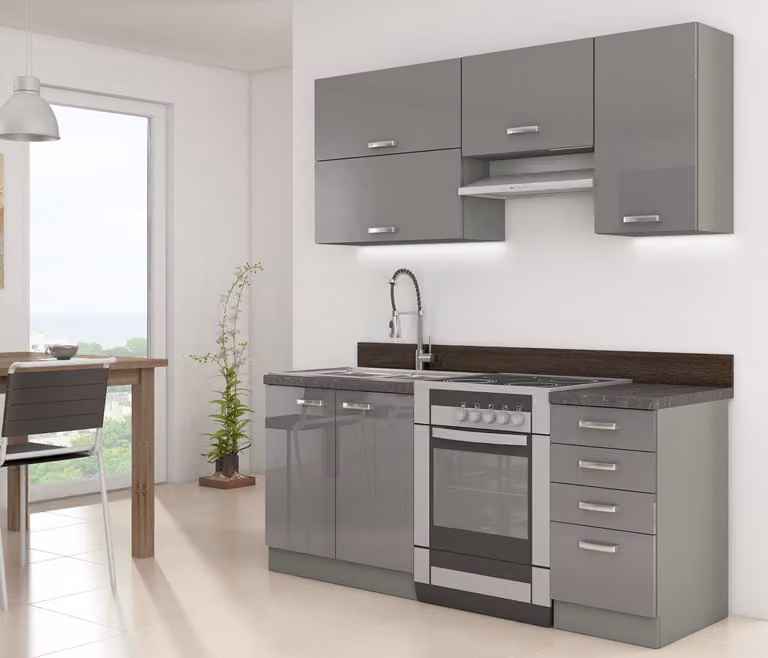 Cucina per appartamenti 180/180 cm RONG 2 - grigio / grigio lucido
