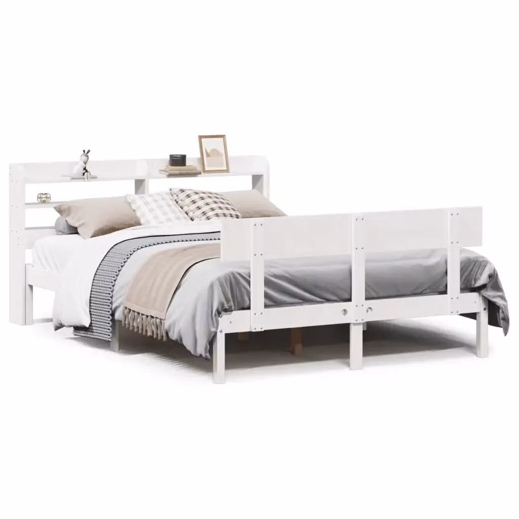 vidaXL Letto in Legno Massello di Pino Bianco con Ripiani Laterali L/P/H: 140 x 200 cm – 2