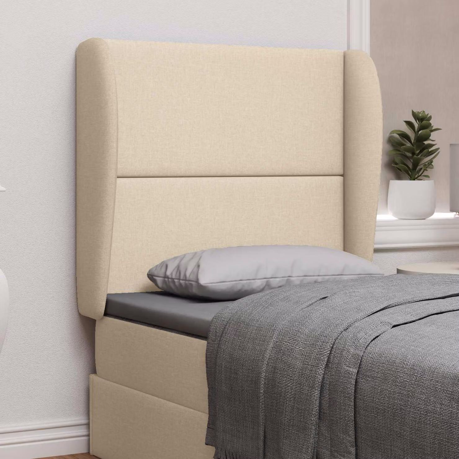 vidaXL Testata del letto imbottita in tessuto beige L 80 x P 23 x H 6 cm