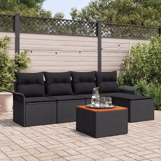 Set Divano da Giardino 6 pz Nero polyrattan 3355986