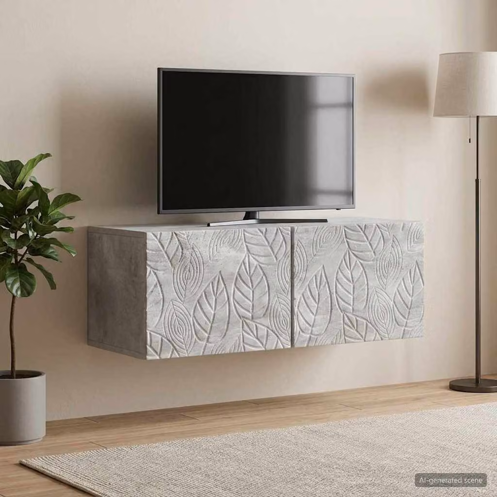 vidaXL Mobile Porta TV da Muro in MDF Grigio con Stile Vintage L: 59,5 cm, P: 41 cm, H: 30 cm
