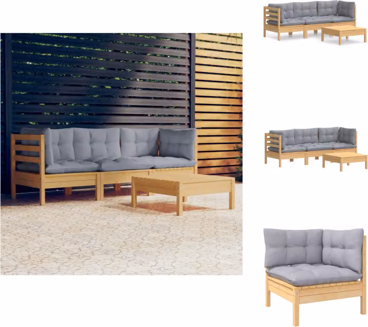 vidaXL Set di 4 pezzi da giardino con cuscini grigi in legno di pino - Set di mobili da giardino