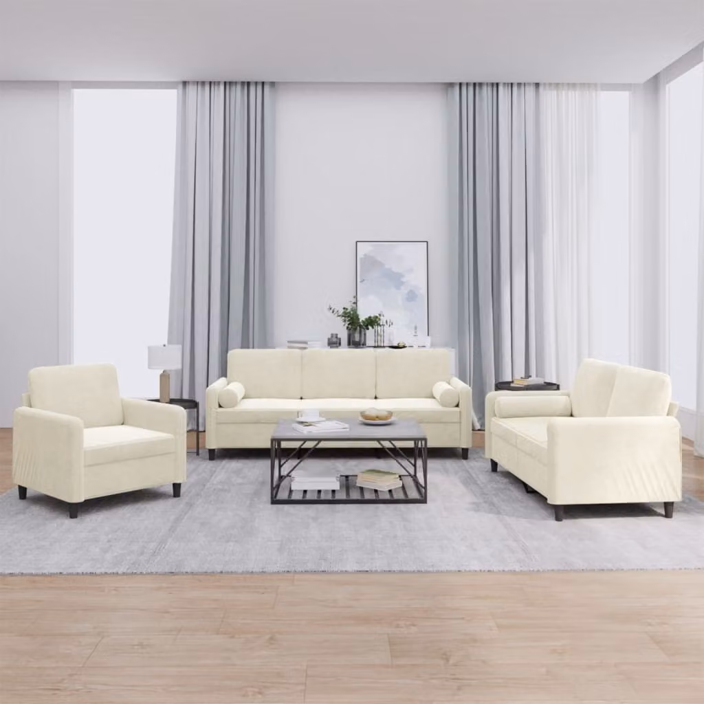 Set di divani vidaXL in velluto beige con cuscini per soggiorno moderno