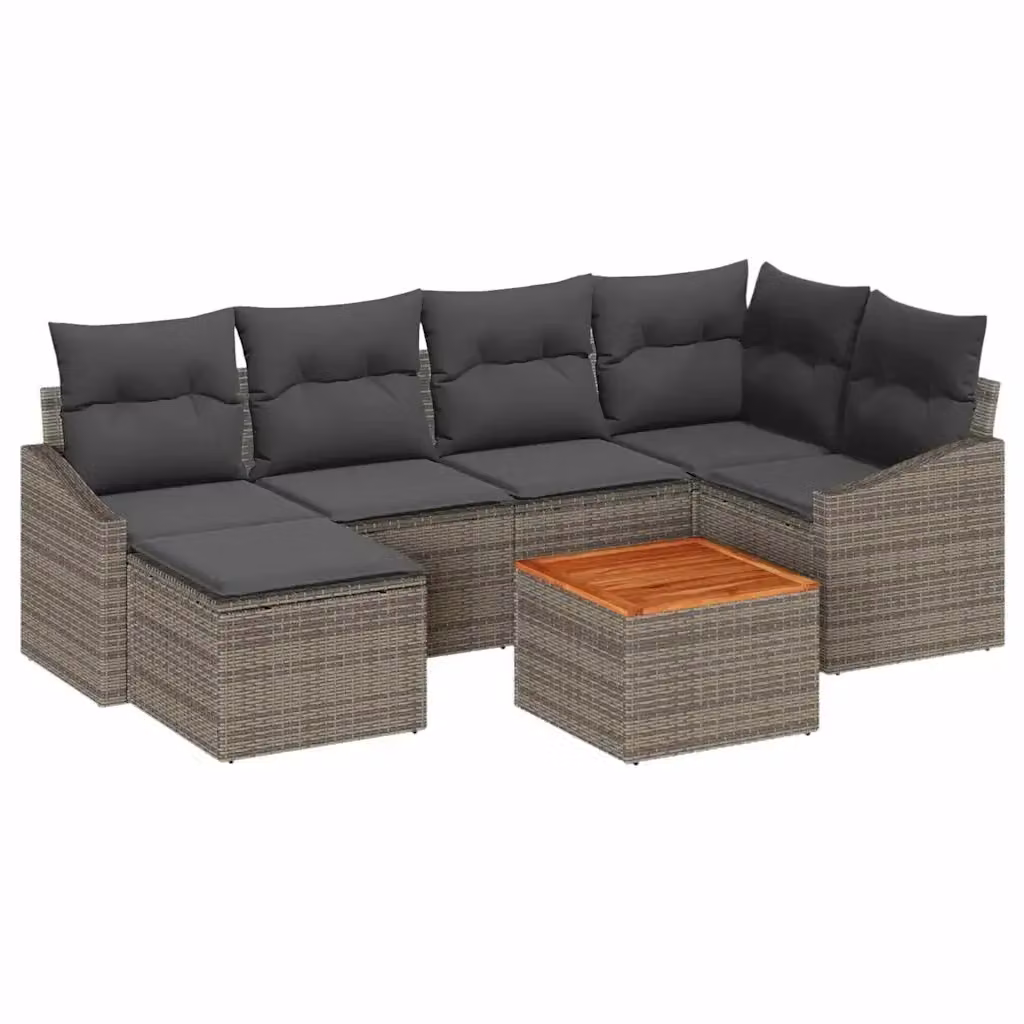 Set Divano da Giardino Moderno vidaXL in Polyrattan Grigio con 7 Pezzi e Cuscini inclusi – 2