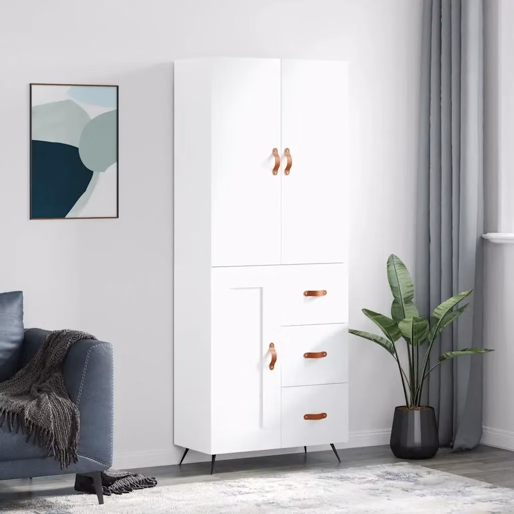 Credenza Buffet da pranzo Bianca in Legno Multistrato L: 69,5 cm, P: 34 cm, H: 180 cm – 2
