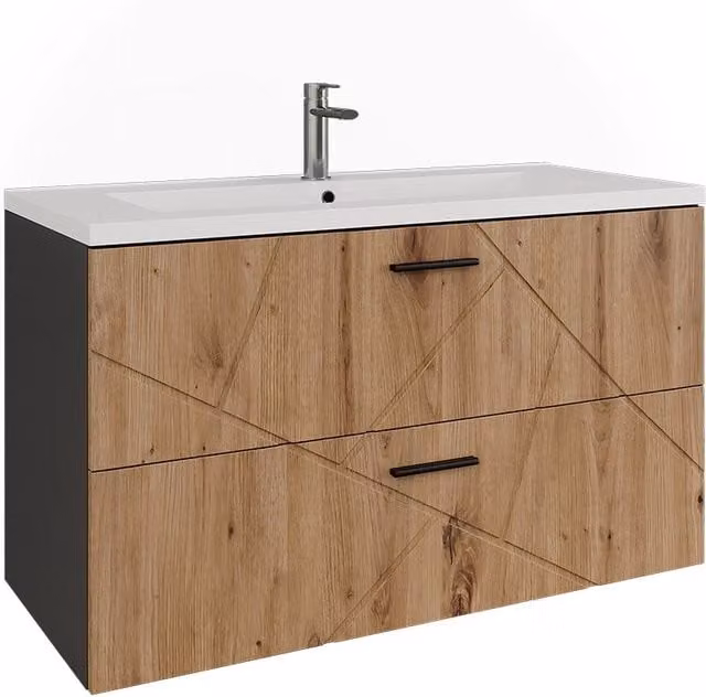 Set di mobili da bagno Irma Antracite/Rovere dorato 2 pezzi Vicco