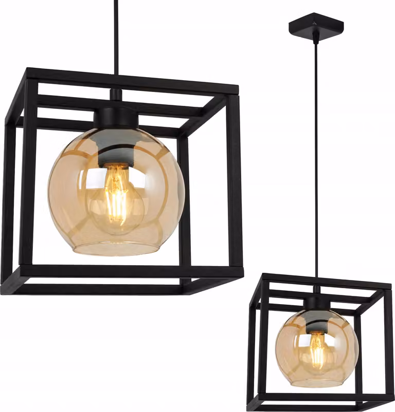 Haga Cage lampada a sospensione - Lampada da soffitto per soggiorno, camera da letto e sala da pranzo - Lampada a sospensione in metallo e vetro - E27 - Miele - 1 lampadina