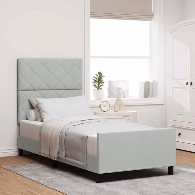 Letto a molle con testiera vidaXL in velluto grigio, L/P/H: 100 x 200 x 140 cm