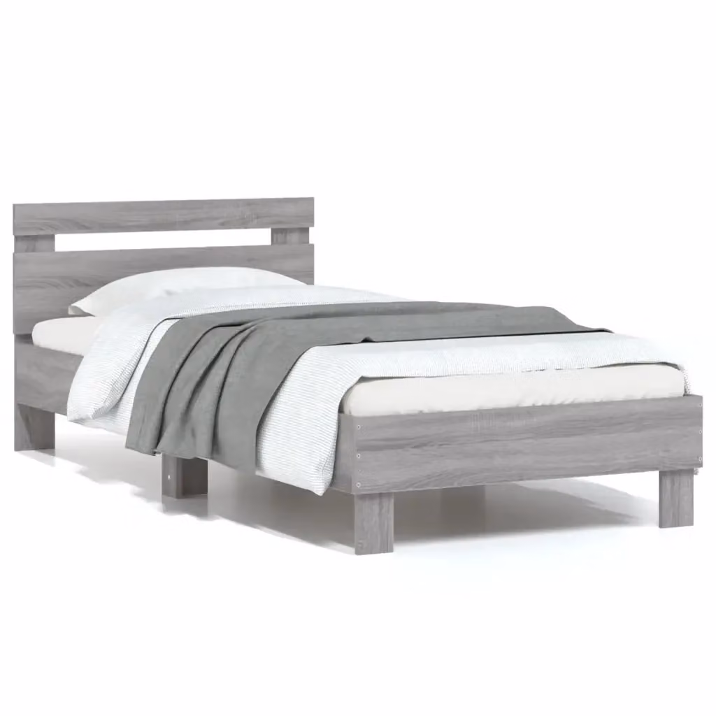 Letto con testiera Sonoma grigio vidaXL in legno multistrato L/P/H: 90 x 200 cm – 2