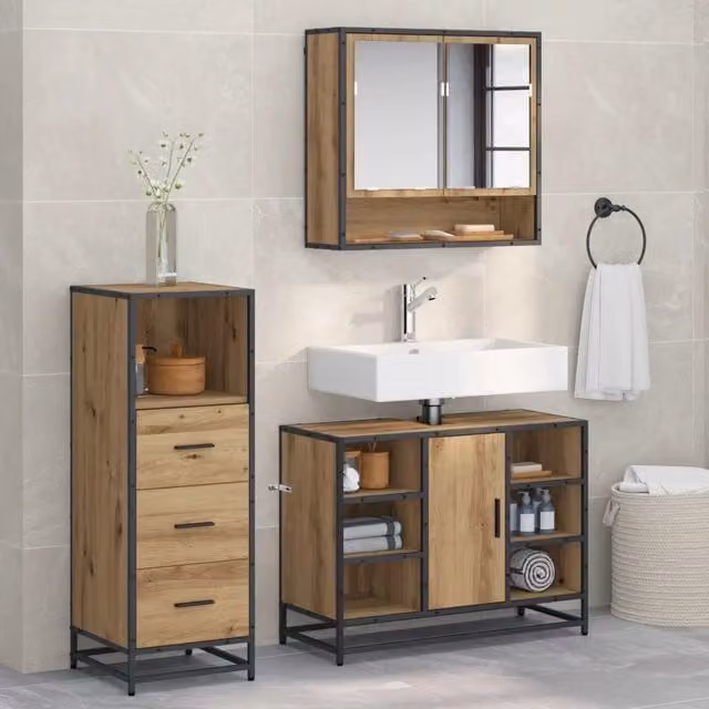 Set di mobili per il bagno 3 pz Rovere artigianale 3402564
