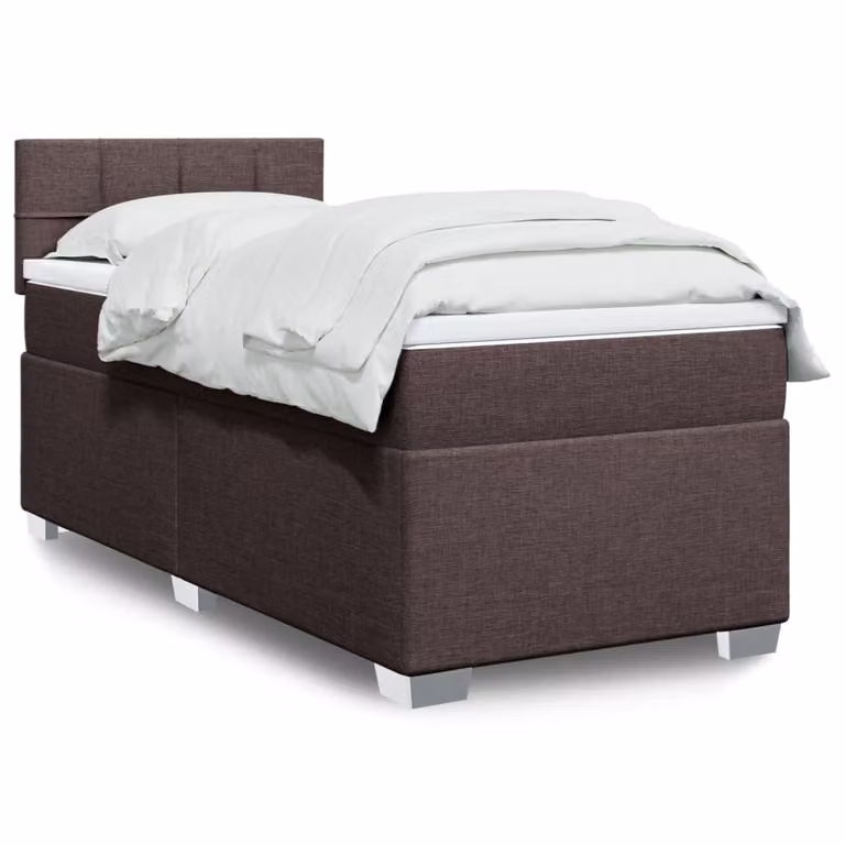 vidaXL Giroletto a Molle con Materasso Ibrido in Tessuto Marrone e Bianco L/P: 80 x 200 cm