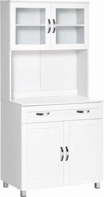 Mobile Cucina Xylo Bianco con Ante in Vetro e 2 Armadietti, L: 80 cm, P: 48 cm, H: 170 cm