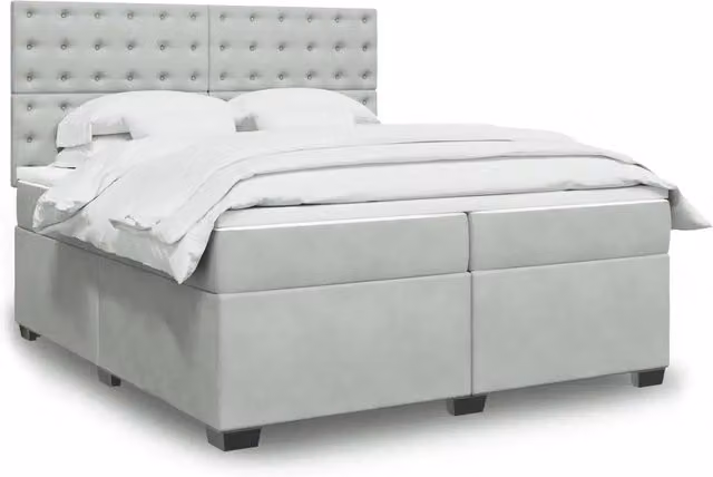 Letto a molle con materasso ibrido vidaXL in velluto grigio e bianco L/P: 200 x 200 cm