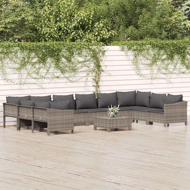 vidaXL Set Divani da Giardino Moderno 11 pz in Polyrattan Grigio con Cuscini e Ottoman
