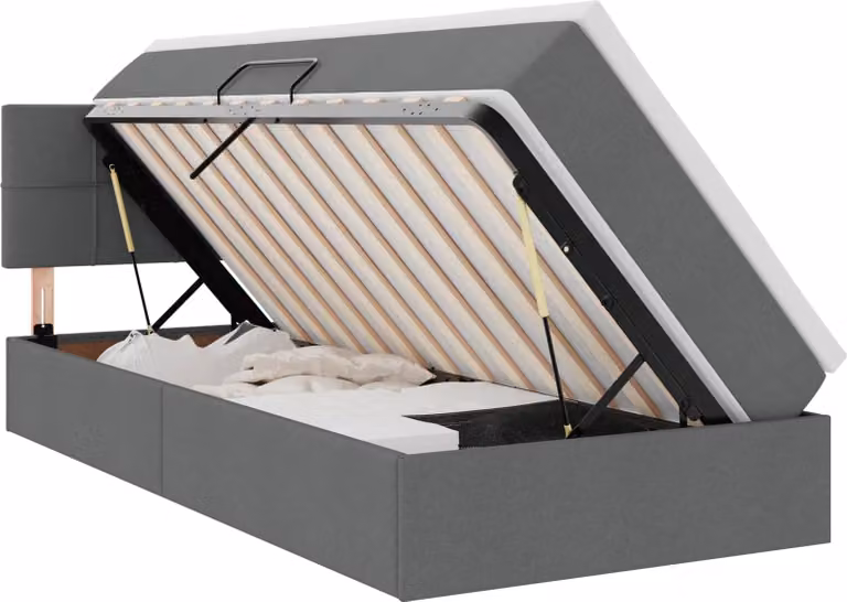 Letto con contenitore LED e materasso Grigio Scuro 90 x 200 cm