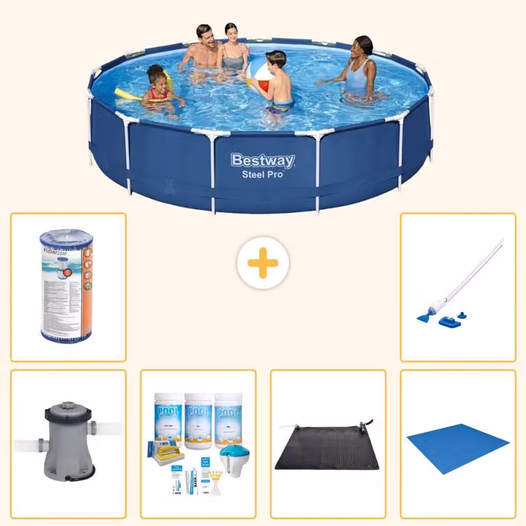 Bestway Steel Pro, piscina in acciaio, rotonda - 396x84 cm - composta da 7 elementi, modello S22110