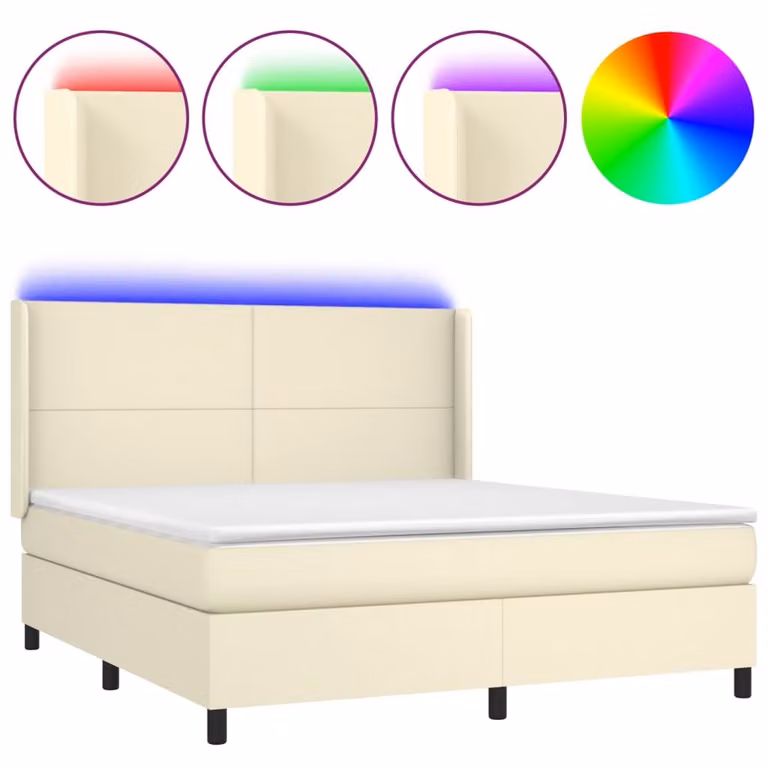 Giroletto a Molle con Materasso e LED Crema 180x200 cm