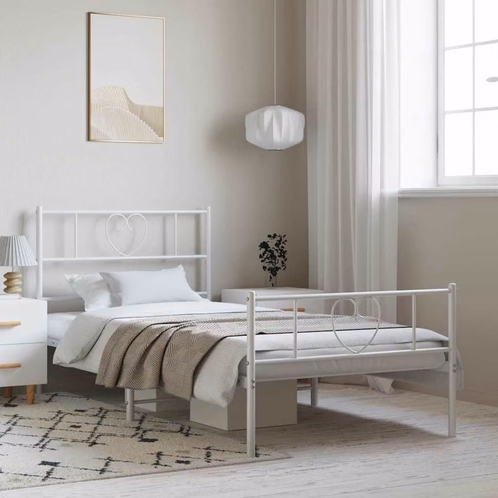 vidaXL Giroletto con Testiera e Pediera in Metallo Bianco 100x200 cm