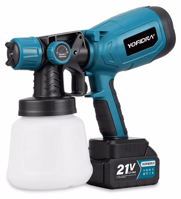 Pistola a spruzzo senza fili - Pistola a spruzzo elettrica da 21V - Serbatoio da 1000 ml - Portata di 500 ml/min - Motore in rame da 66000 giri/min - Con 1 batteria
