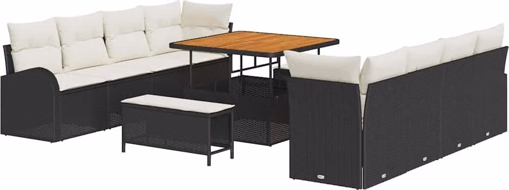 Set Divano da Giardino con cuscino 11 pcs Nero polyrattan