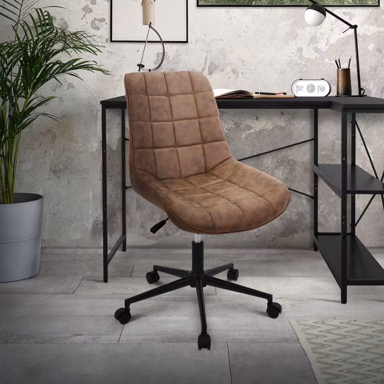 Sedia da ufficio ML-Design, marrone, in Pelle finta, con struttura in metallo, imbottita, con schienale regolabile in altezza, girevole a 360°, ergonomica, per l'ufficio a casa o in azienda