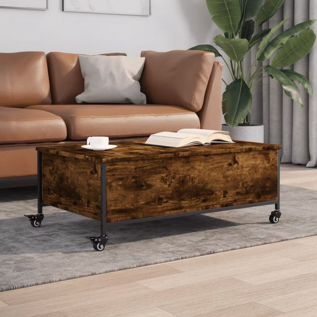 vidaXL Tavolino con Ruote in Legno e Metallo Marrone L: 91 cm, P: 55 cm, H: 34 cm