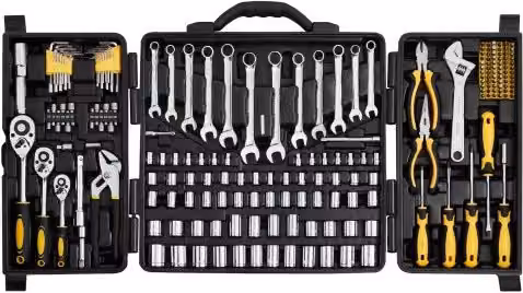 Set di Attrezzi Meccanici VEVOR 207 Pezzi Multicolore con Bussole SAE e Metriche, Punte, Chiavi, Maniglia a Cricchetto e Custodia in Plastica per Riparazione