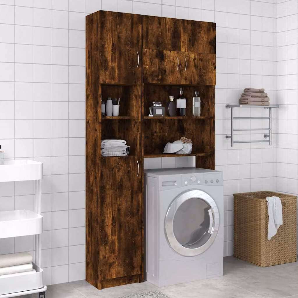 Armadietto da bagno moderno vidaXL in legno color rovere fumo, sospeso, L: 32 cm, P: 25,5 cm, H: 190 cm