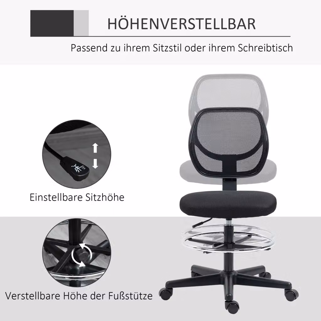 Sedia da ufficio girevole REDOM nera con poggiapiedi e altezza regolabile L: 59 cm, P: 61 cm, H: 93-113 cm – 2