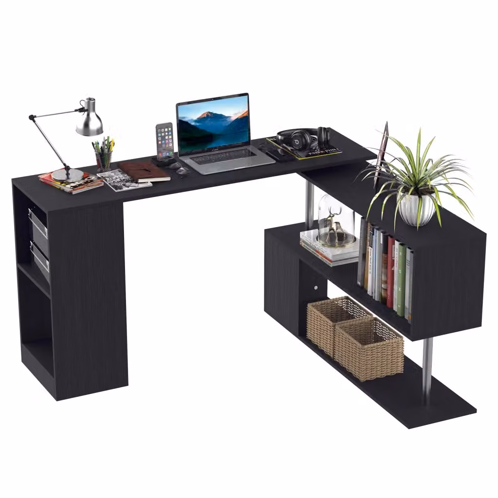 Scrivania Angolare Moderna in Legno Nero con Finitura Opaca L/P/H: 120 x 70 x 78 cm – 2