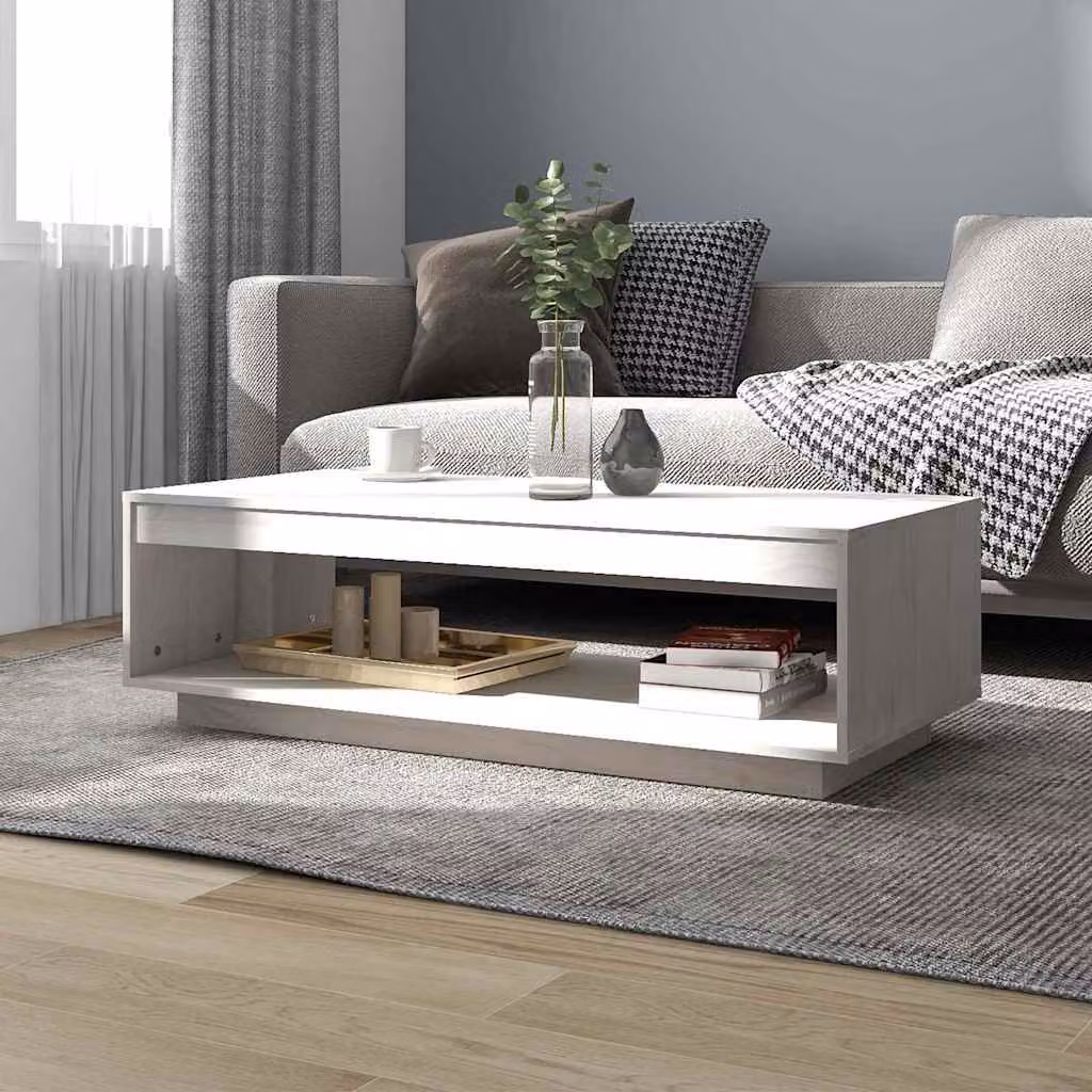 vidaXL Tavolino da Salotto Moderno in Legno di Pino Bianco L: 110 cm, P: 50 cm, H: 33,5 cm