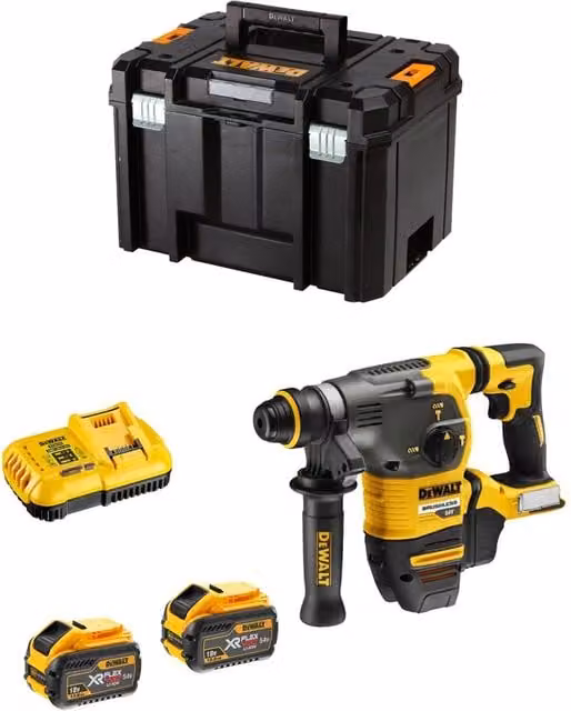 Tassellatore DeWALT DCH333Y2 FlexVolt con 2 batterie da 54V/18V 12,0 Ah, caricabatterie DCB118 e sistema TSTAK VI, Giallo e Bianco