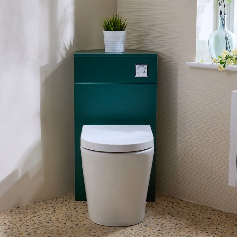 Unità WC Angolare per WC in Verde Scuro con Sanitario Alswear - con Pulsante di Scarico Cromato - Cluo
