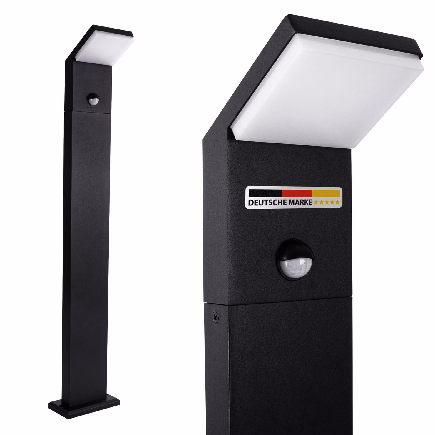 Lampada da esterno a LED 1505A1-800: con sensore di movimento, elegante, nera, luce bianco caldo