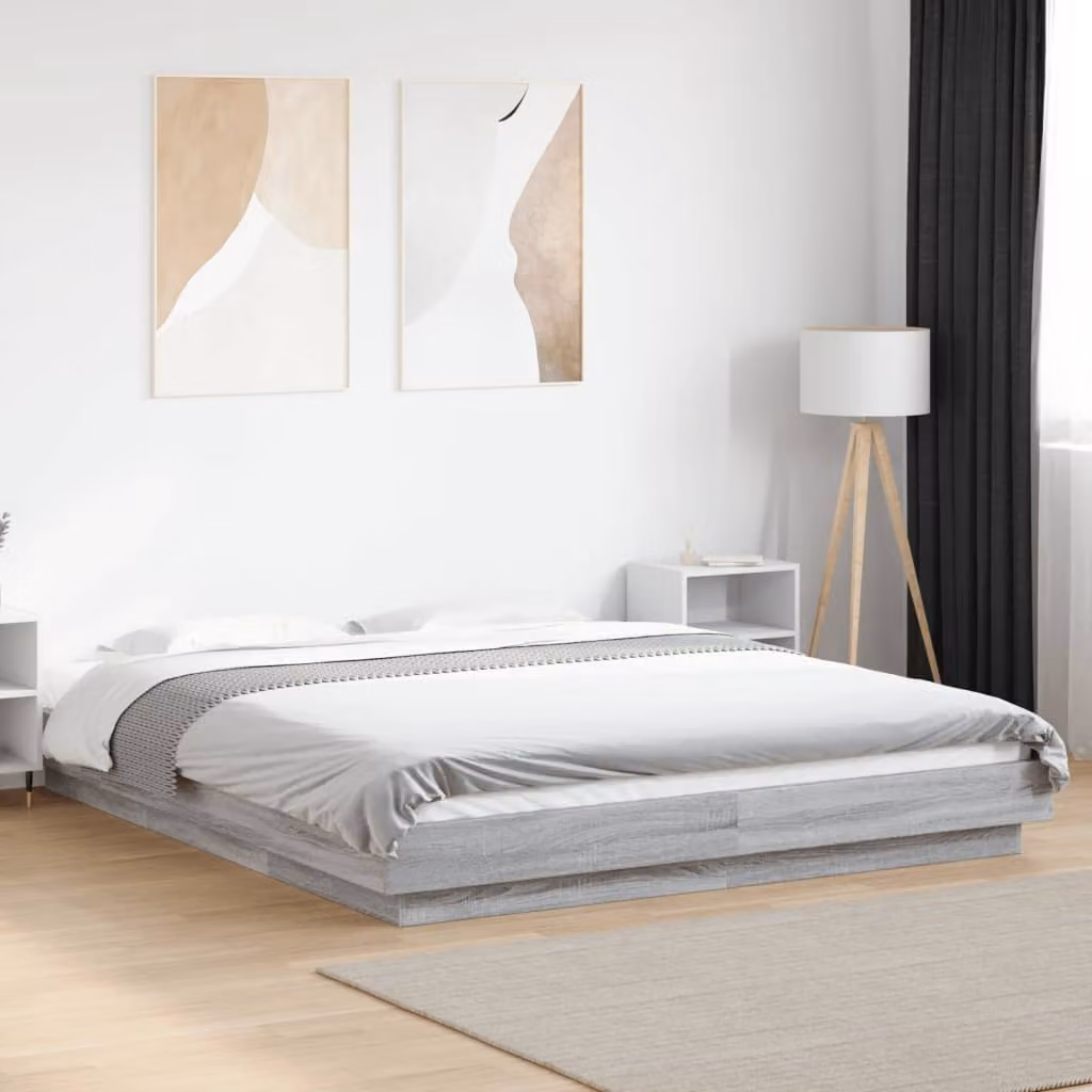 vidaXL Giroletto Moderno in Legno Multistrato Grigio con Luci LED e Porta USB 150x200 cm – 1