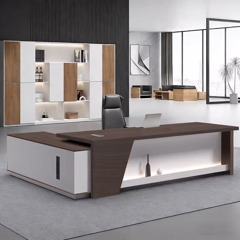 Scrivania a forma di L con spazio contenitivo, dimensioni 170x80x75 cm, colore bianco e nero